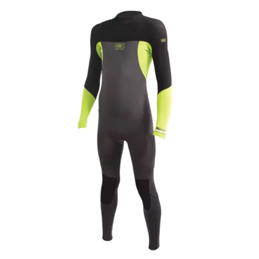 O&E Boys Free Flex 4/3 Back Zip Wetsuit - SBWE54 4 3mm Boys FREEFLEX Steamer Wetsuit BlackLime front - O&E