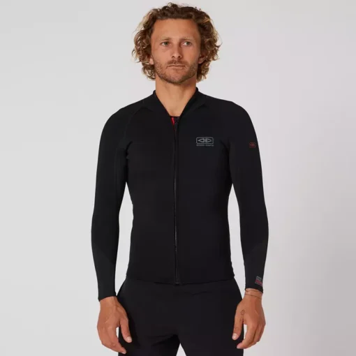 O&E Mens Paddle L/S Zip Neoprene Jacket - SMWE13 DOUBLE BLACK 1.5mm FrontZip Wetsuit VEST - O&E