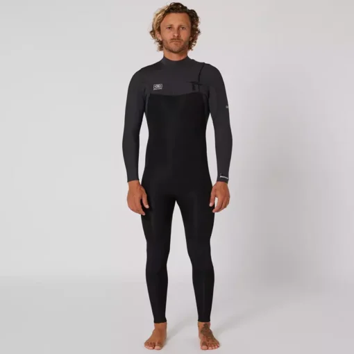 O&E Mens Free Flex 3/2 Chest Zip Wetsuit - SMWE35 3 2mm FREEFLEX ChestZipWetsuit Blk charc Front - O&E