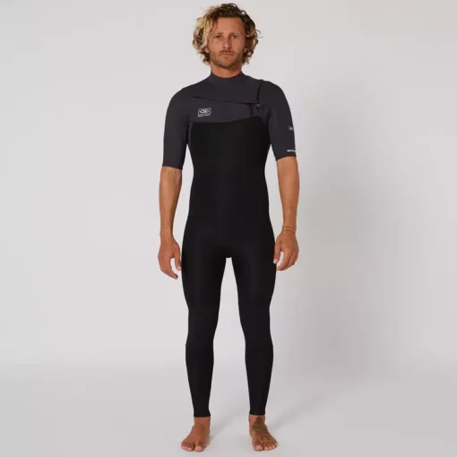 O&E Mens Free Flex 2mm S/S Chest Zip Wetsuit - SMWE36 2mm FREEFLEX ChestZipSSWetsuit Blk charc - O&E