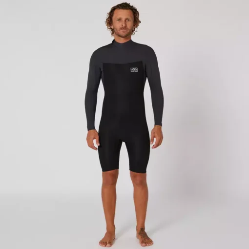 O&E Mens Free Flex 2/2 L/S Back Zip Spring Wetsuit - SMWE44 2mm FREEFLEX ChestZipLSWetsuit Blk charc - O&E