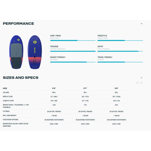 Duotone Foilboard Sky Free 2025 - DTF Foilboard Sky FreeSpecs - Duotone